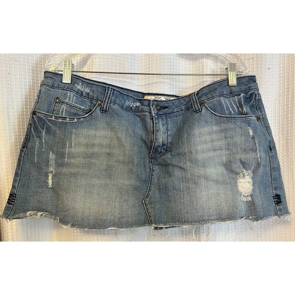 VTG Y2K Vanilla Star Denim Raw Hem Micro Mini Skirt 17 Boho Indie